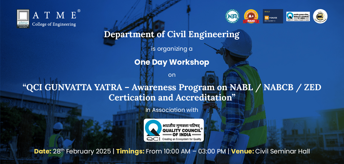 One Day Workshop on QCI Gunvatta Yatra – Awareness Program on NABL/NABCB/ZED Certification and Accreditation